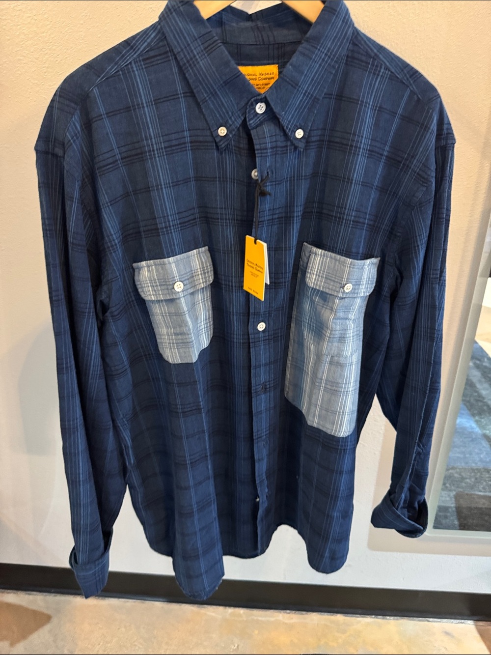 Men's Original Madras Teading Co. Blue Plaid Shirt with Contrast Pockets